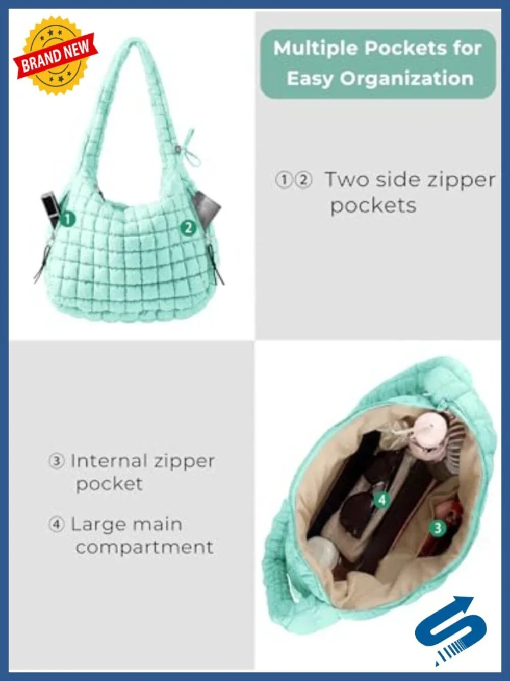 Quilted Puffer Tote Bag Nylon Crossbody Hobo Shoulder Bag Puffy Purse Large